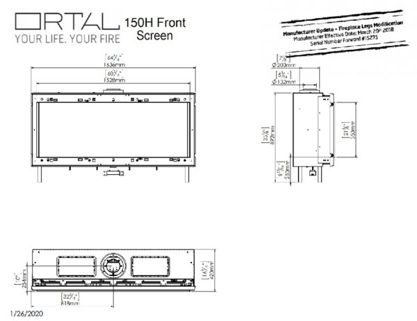Ortal Clear 150H Front Facing Fire - Gas Fireplaces