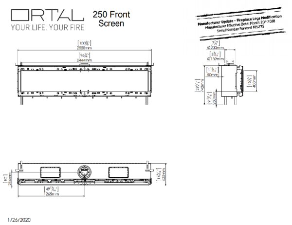 Ortal Clear 250 Front Facing Fire - Gas Fireplaces