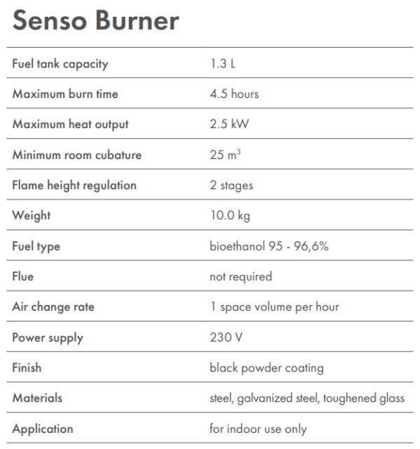 Senso Bio Ethanol Burner - Bio Ethanol Cassette Fireplaces